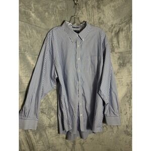 Lands End Mens 19-36 Big & Tall No Iron Supima‎ Cotton  Oxford Shirt Blue 3X